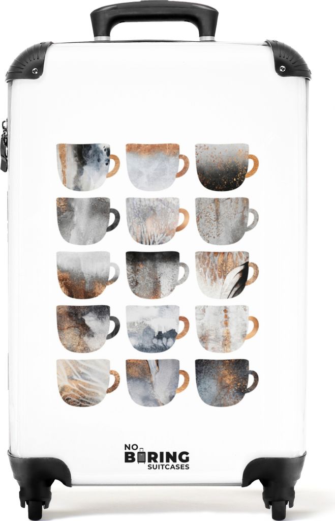 NoBoringSuitcases.com Koffer Handgepäck Trolley Rollkoffer Kleine Reisekoffer mit 4 Rollen - Design - Tassen - Muster - Abstrakt - Marmoroptik -...