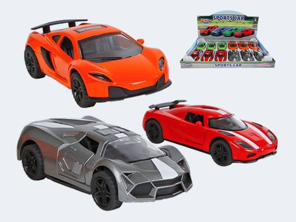 Sportwagen Die-Cast Rückzug Licht Sound 12cm sort.
