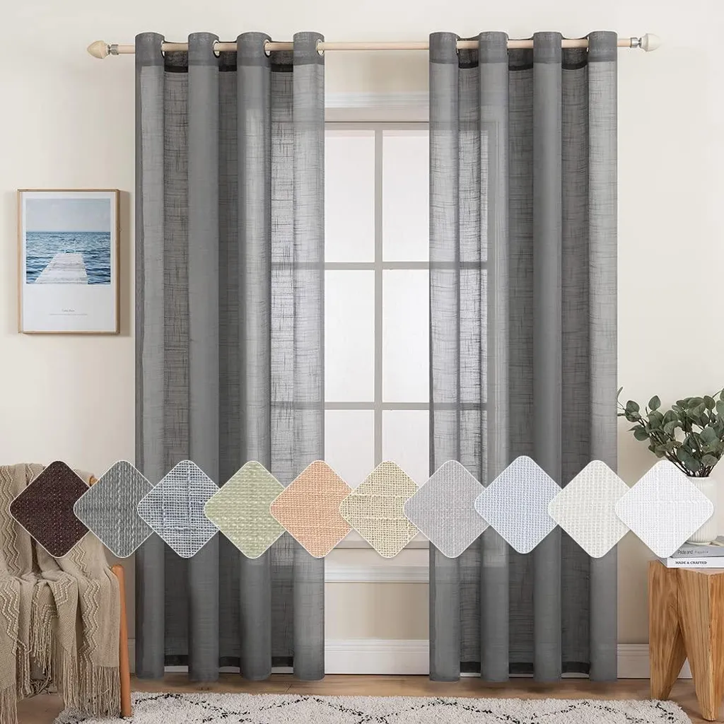 Voilage en Lin Gris Anthracite à Oeillets 140x225 cm - Pack de 2