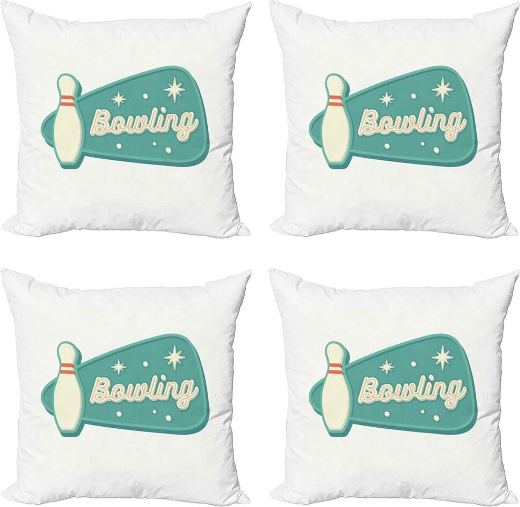 ABAKUHAUS Bowling Kissenbezug Set (4 Stück), Vintage American Hobby, Moderner Doppelseitiger Digitaldruck, 40 cm x 40 cm, Seafoam Creme und Rust