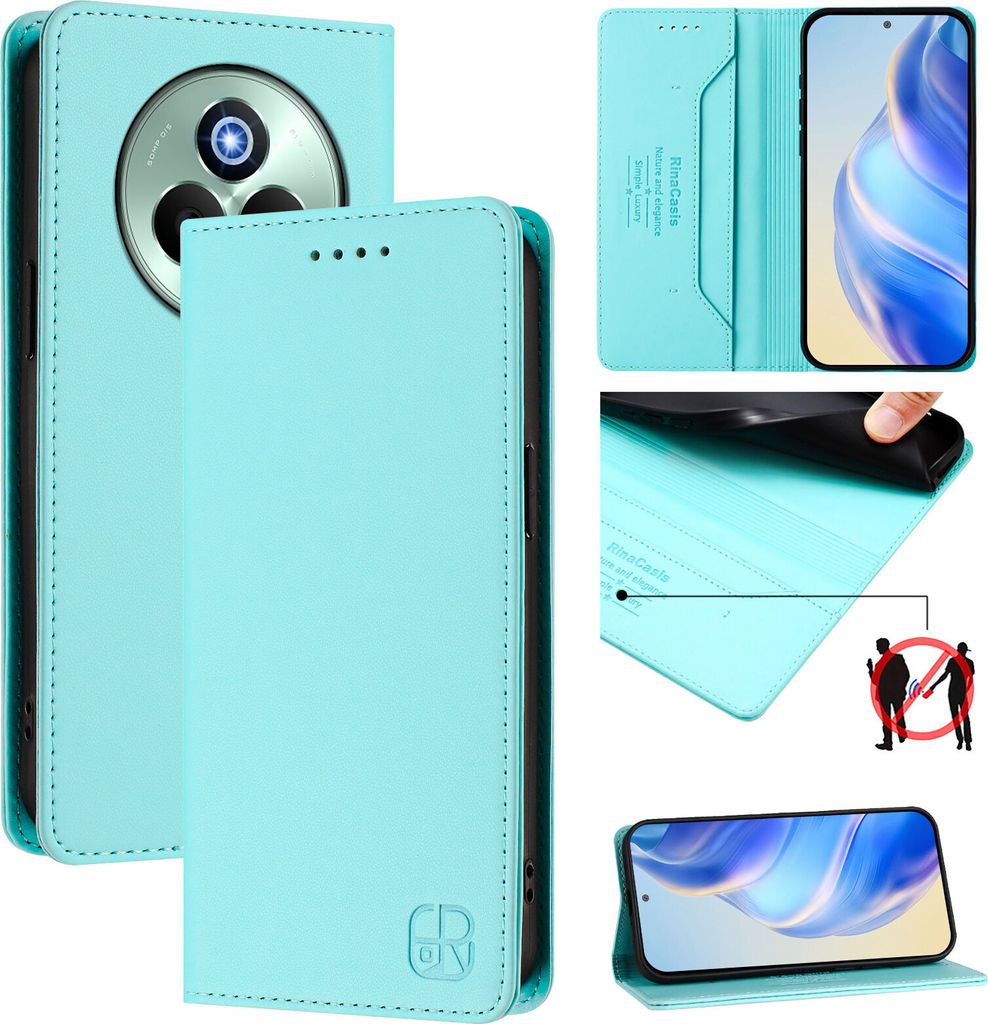 Lederhülle für Realme P3 Pro Hülle Flip Brieftasche Kartenfächern Ständer Schutzhülle Türkis