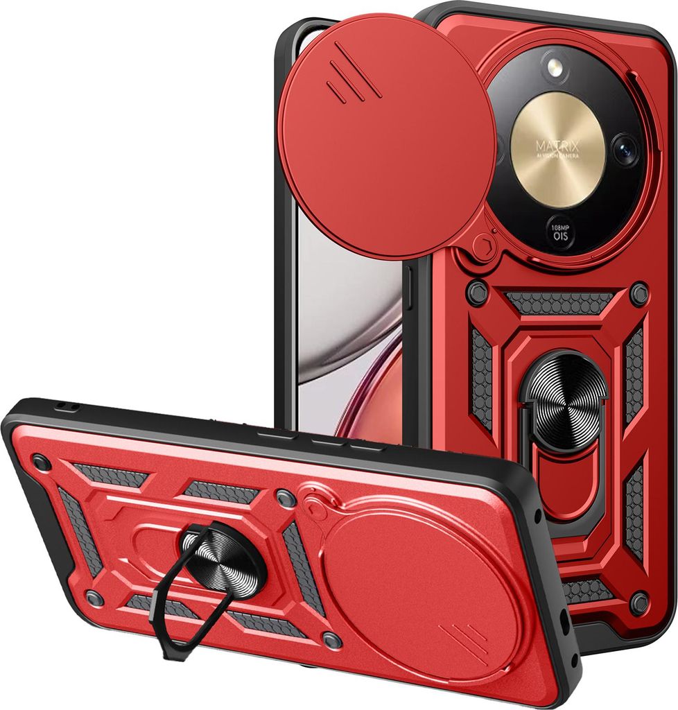 Outdoor Panzer Hülle für Honor Magic 8 Lite Handyhülle Slide Kameraschutz Ringhalter Rot