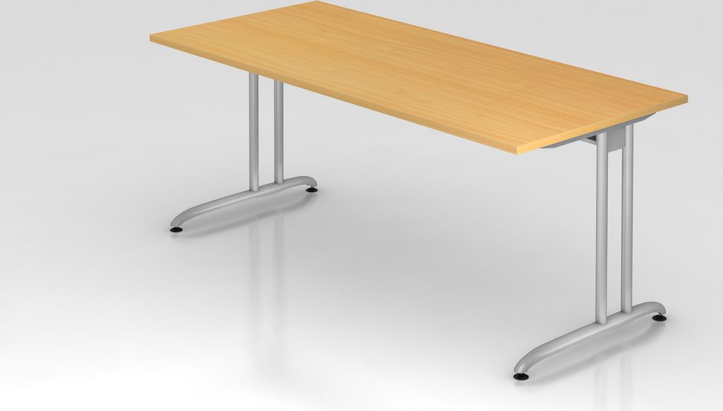 Schreibtisch Markku | Buche | BxT 180x80cm | Arbeitshöhe 72cm | höhenjustierbar 0-10 mm | C-Fuß-Gestell Silber | Rechteckform