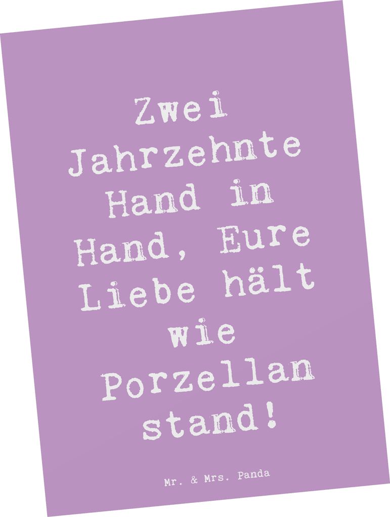 Mr. & Mrs. Panda Grußkarte Spruch 20. Hochzeitstag Porzellanhochzeit - Lavendeltraum - Geschenk, Postkarten, Ehe, Glückwünsche, Hochzeitsjubilä...