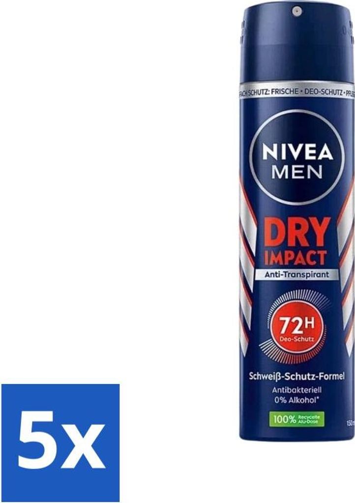 Nivea Men Deodorant Spray – Dry Impact – 48 Stunden Wirksamkeit – 150 ml - Vorteilspack - 5 Stücke
