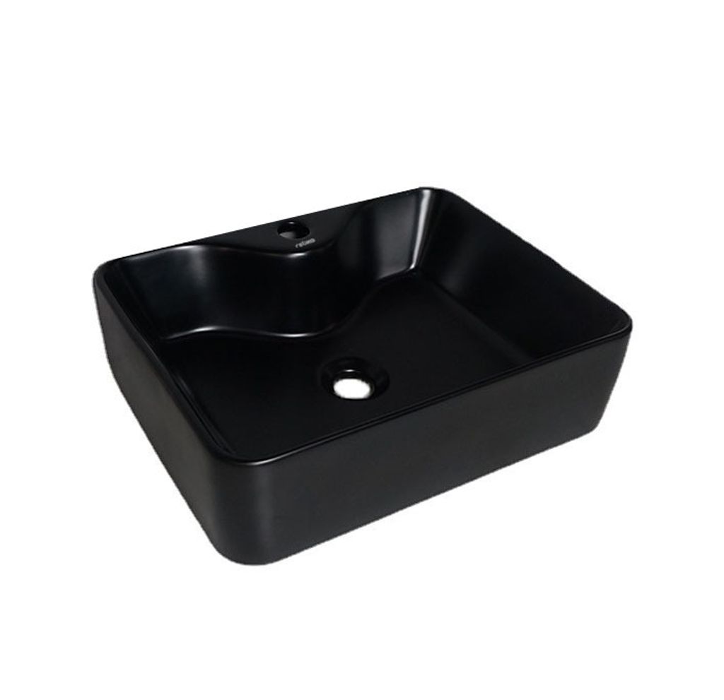 Umywalka Nablatowa Ceramiczna Matowa Czarna 48X38 Zdjęcie produktu 