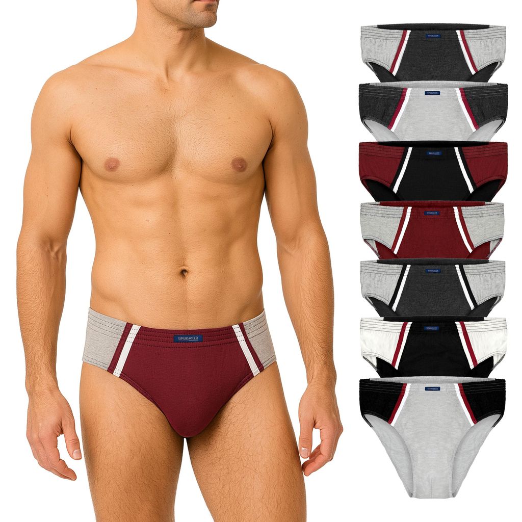 BRUBAKER 7er Pack Herren Sportslips - Farbige Slips aus Baumwolle - Retro Unterhosen ohne Eingriff, Farbmix Rot Schwarz Grau Weiß, Größe XXL
