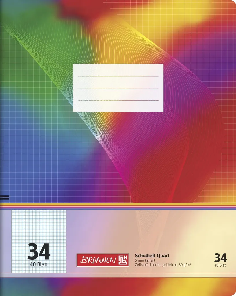 BRUNNEN 0264349034 Cahier scolaire Quart Lin34 40 feuilles lignées