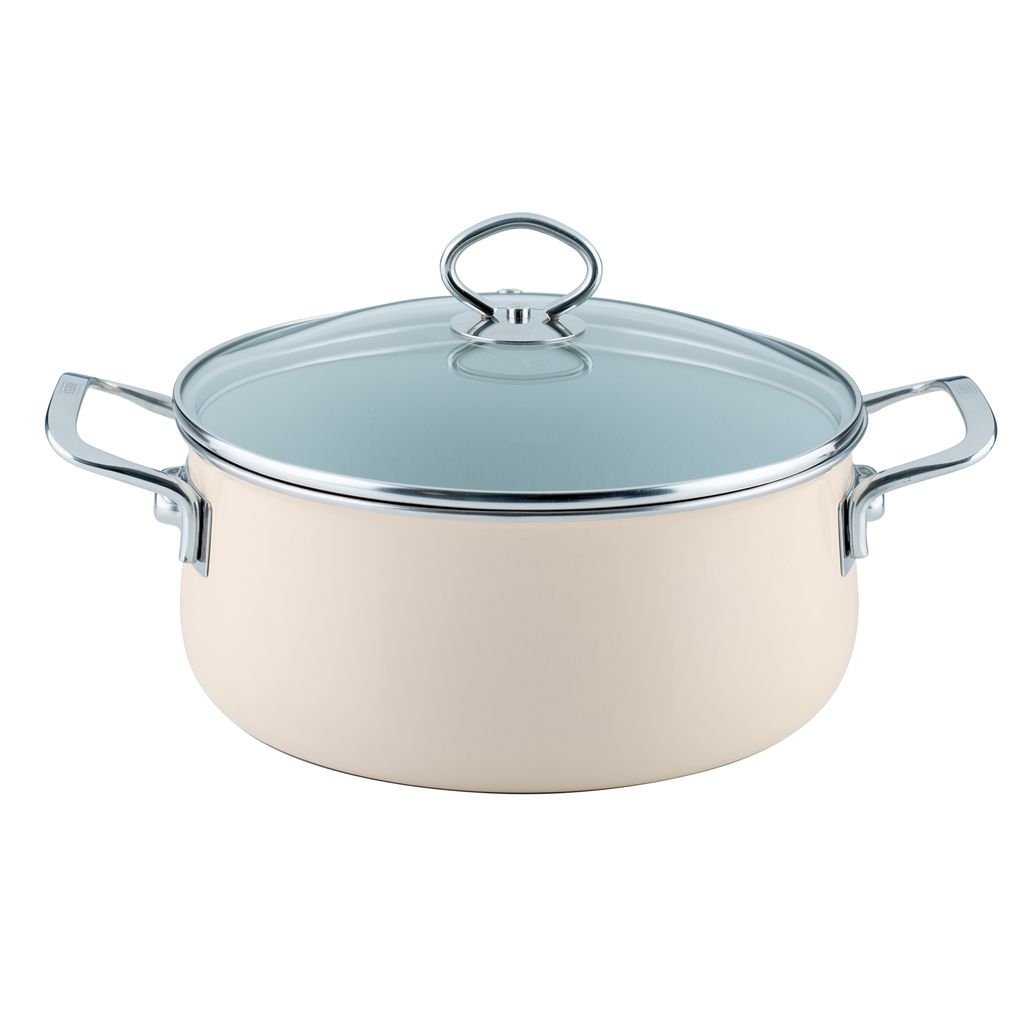 Riess Kasserolle mit Glasdeckel Ø24cm 3,7L Avorio Emaille