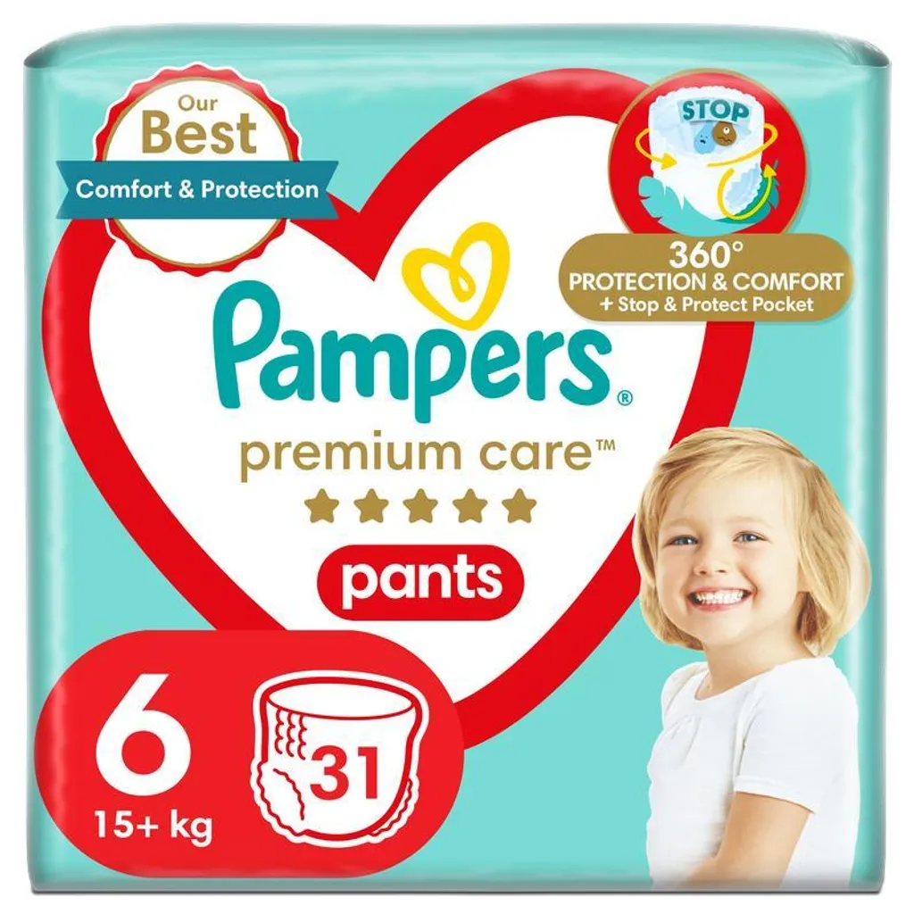 Pampers Premium Care Pants Taille 6 pour Bébé Actif Pack de 31 Couches