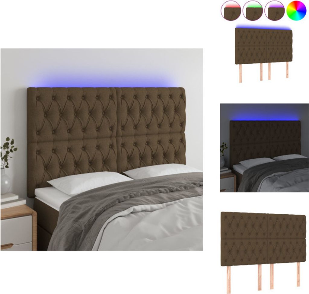 vidaXL LED Kopfteil Dunkelbraun 160x7x118/128 cm Stoff -  Produktbild 