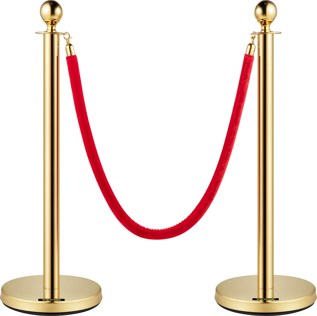 Poteau de Guidage en Acier Inoxydable Doré Lot de 2 avec Corde en Velours