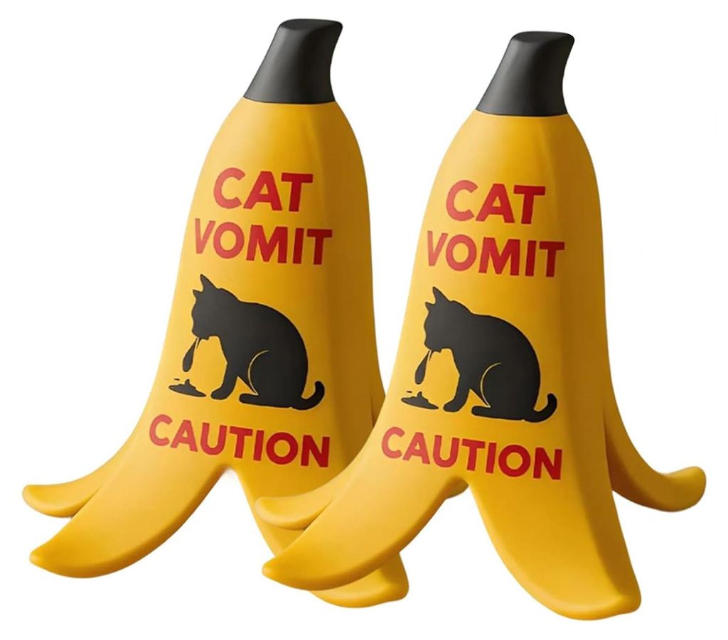 1/2/3 Stück Warnschild „Katzenkotze“ aus Bananenschalen – Lustige Tischdekoration für Zuhause oder Büro – Geschenk für Tierliebhaber