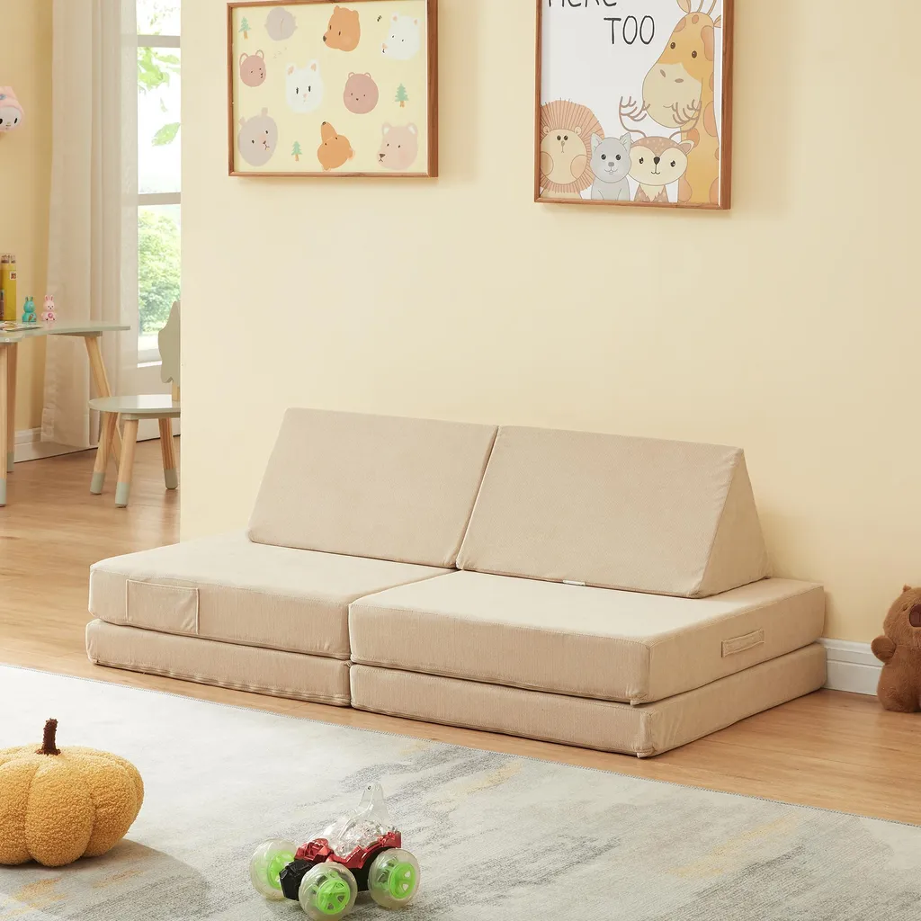 Divanetto Gioco Norhulta 5 Pezzi Schiuma Cord Beige - Design Montessori - 2