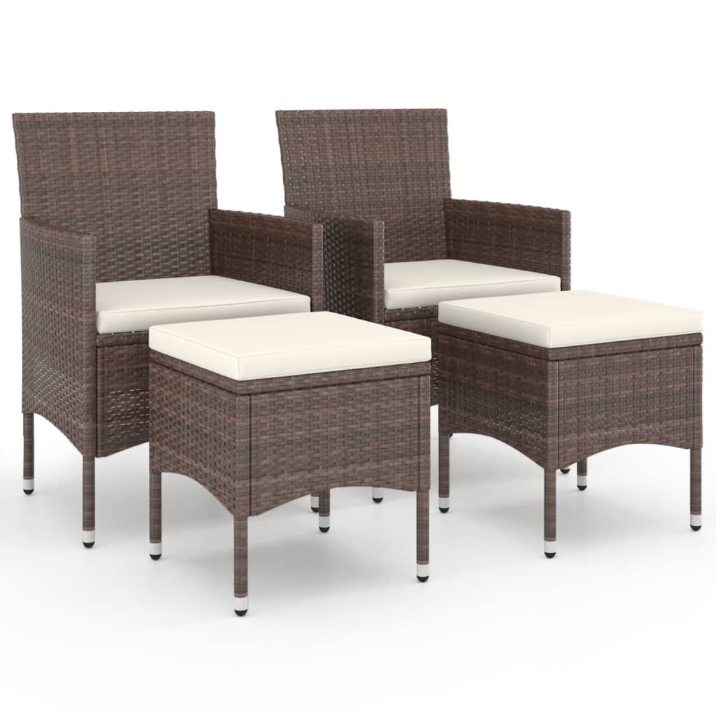 SYFAX 4-tlg. Gartenstuhl und Hocker Set Poly Rattan Braun