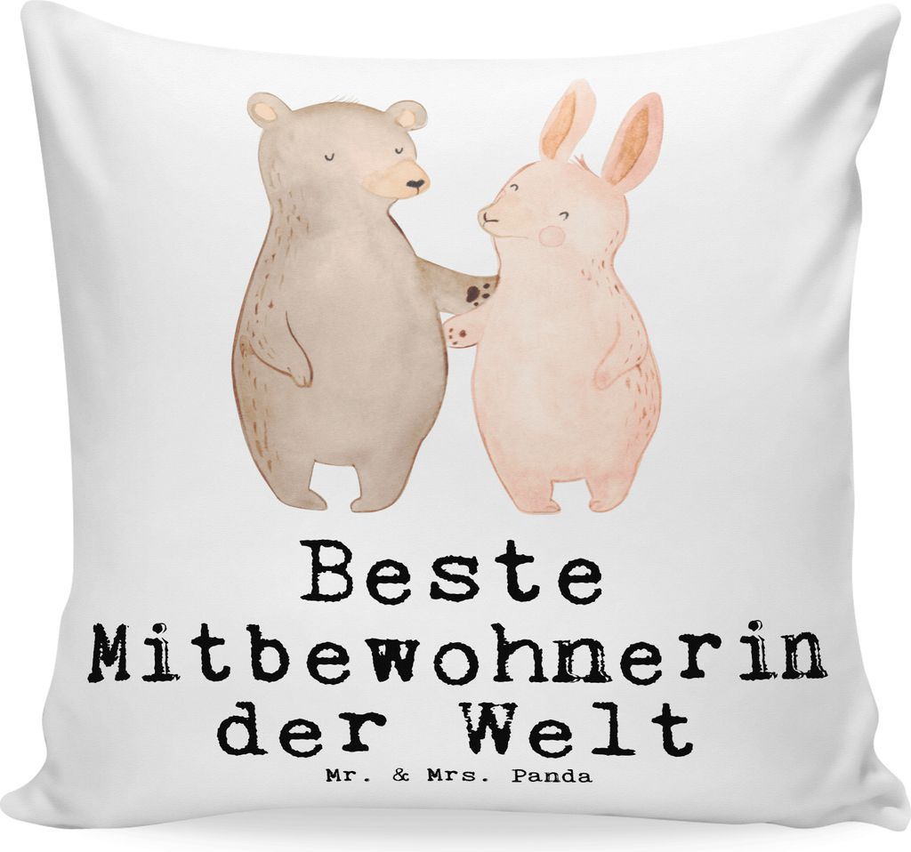 Mr. & Mrs. Panda Zierkissen Hase Beste Mitbewohnerin der Welt - Weiß - Geschenk, Zimmergenossin, Wohngemeinschaft, Kissen 40x40, WG, kuschelkissen...
