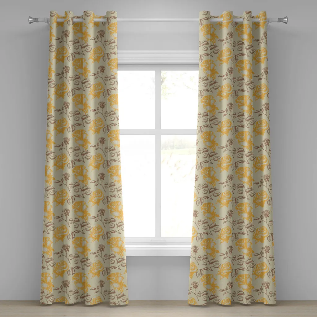 Rideau anti-regards vintage à fleurs roses 280x175 cm jaune beige