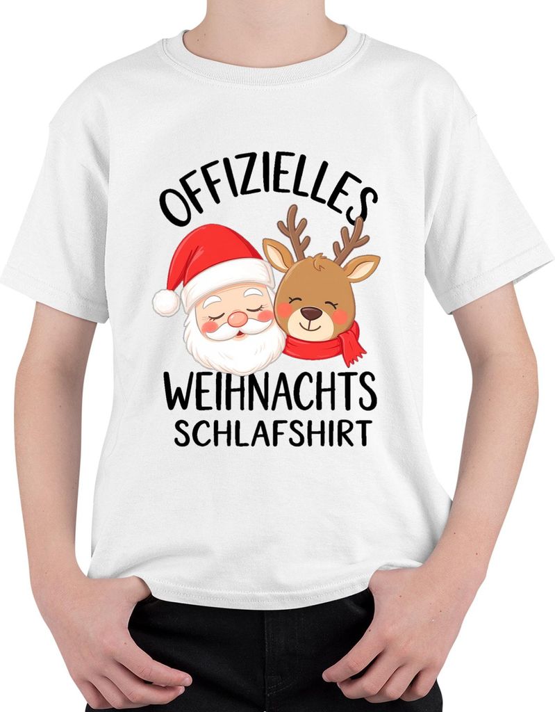 Offizielles Weihnachts Schlafshirt Weihnachtsmann Rentier Lustig Uni Kinder T-Shirt, Weiß, 152
