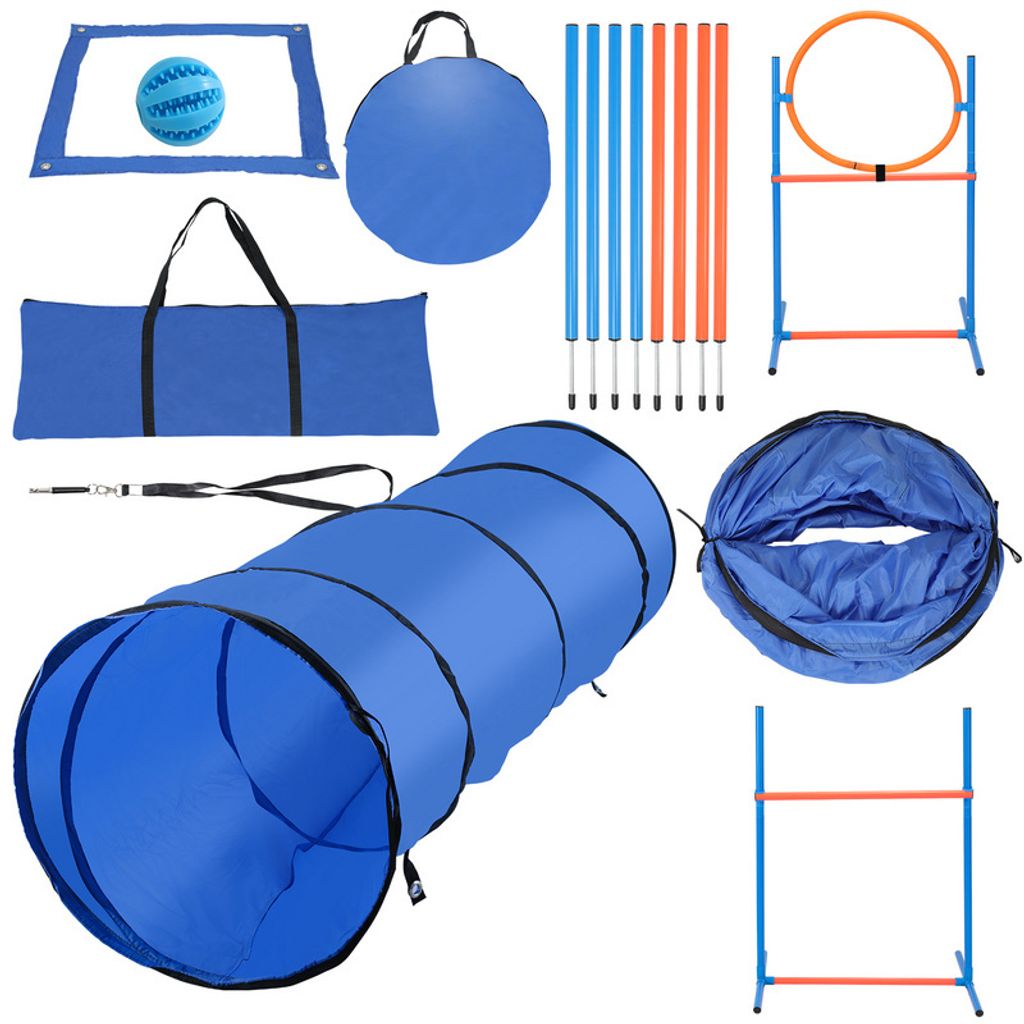 Hengda Agility Set Hunde Agility Ausrüstungs Set Beweglichkeit Trainings-Set mit Pausenfeld, Slalomstangen, Hundetunnel Haustier-Trainingsset, Ein...