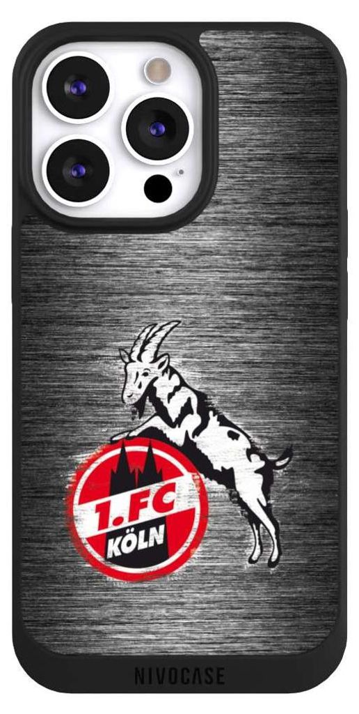 NIVOCASE Handyhülle für Apple iPhone 13 Pro Hülle NIVOpure Case Schwarz 1. FC Köln Metallic Look Offizielles Lizenzprodukt