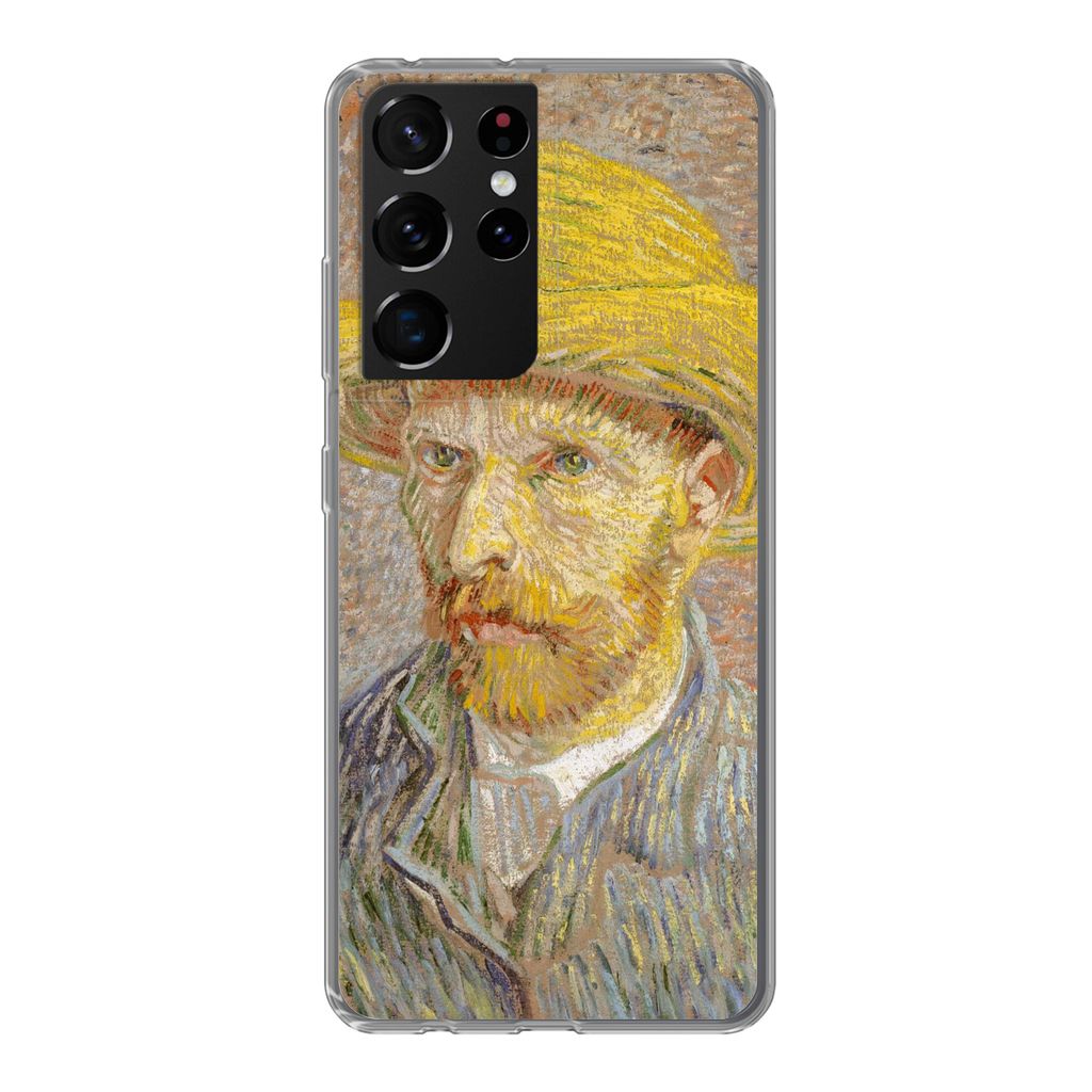 MuchoWow Handyhülle Schutzhülle Hülle für Samsung Galaxy S21 Ultra Selbstbildnis mit Strohhut - Vincent van Gogh Silikon Softcase Handy Hüll...