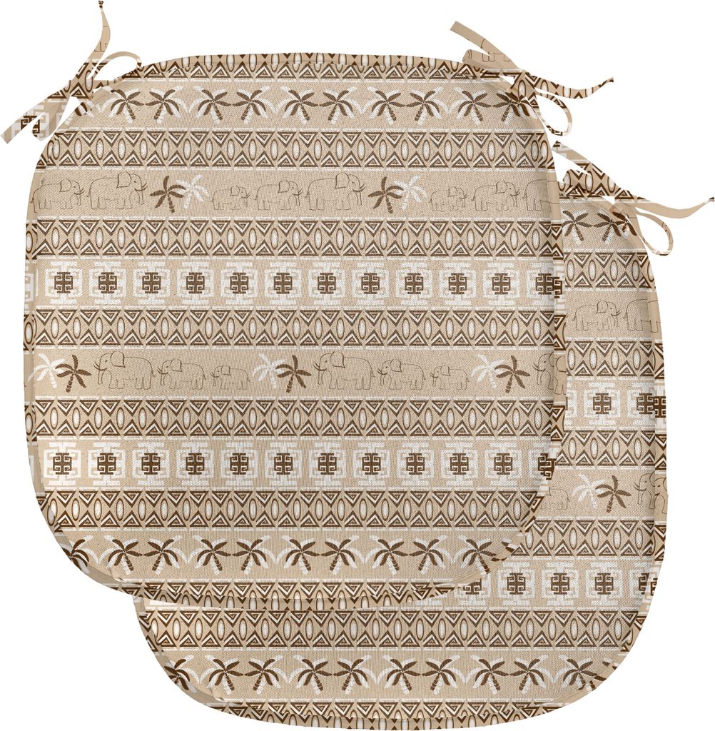 ABAKUHAUS Tier Polster für Esszimmerstühle, Elefanten, Dekoratives wasserfestes Kissen mit Riemen für Küchensitze, 40 cm x 40 cm-2er Pack, Wei...