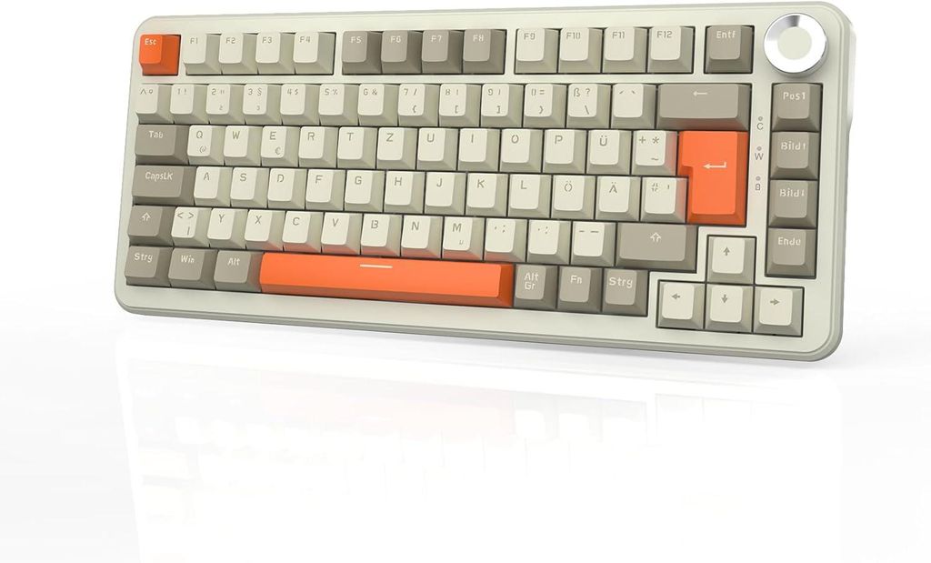 Wireless 75% Mechanical Keyboard AK820 MAX, 82-Key Hot-Swap, QWERTZ Layout, Volume Knob, 2.4G/BT5.0/Type-C, RGB Lighting, Gaming & Office