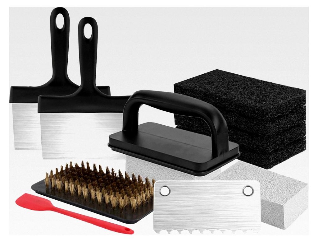 Reinigungsset für Grillplatten, Multifunktionaler Schrubber und Spachtel für die Küche