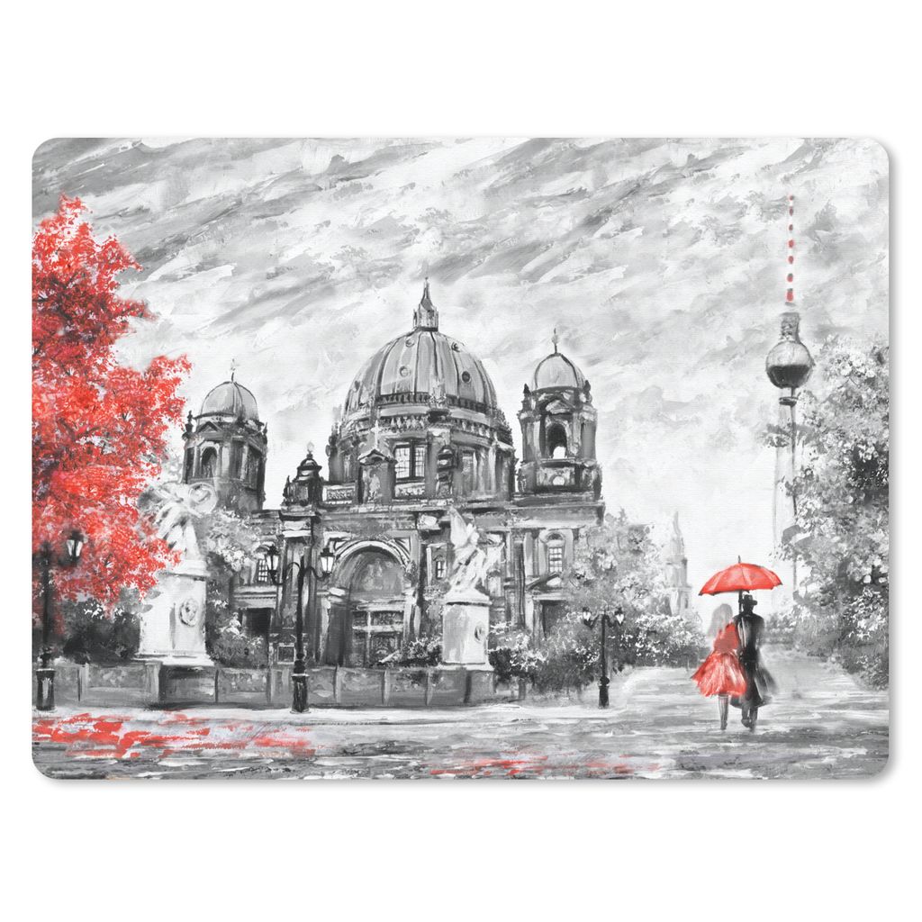 MuchoWow Mauspad Mousepad Malerei - Architektur - Baum - Rot 40x30 cm - Mousepads - Maus Mat - Pad - Mausunterlage - Anti Rutsch