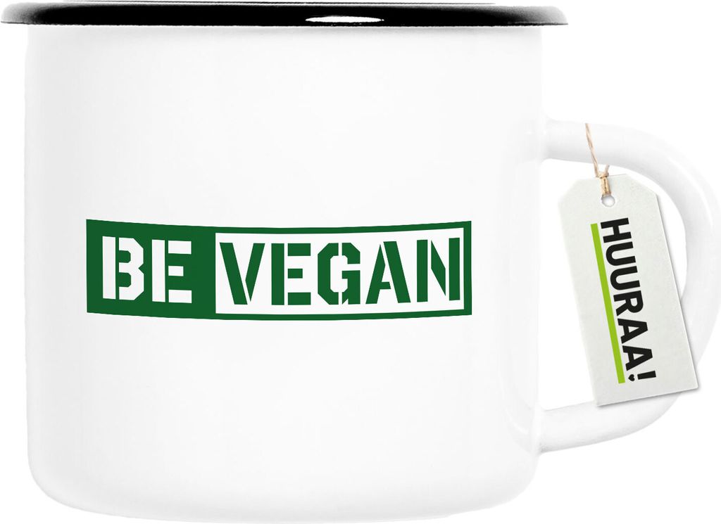 Huuraa Emaille Tasse Be Vegan Modern Geschenk 300ml Vintage Emaille Becher Be Vegan Geschenkidee