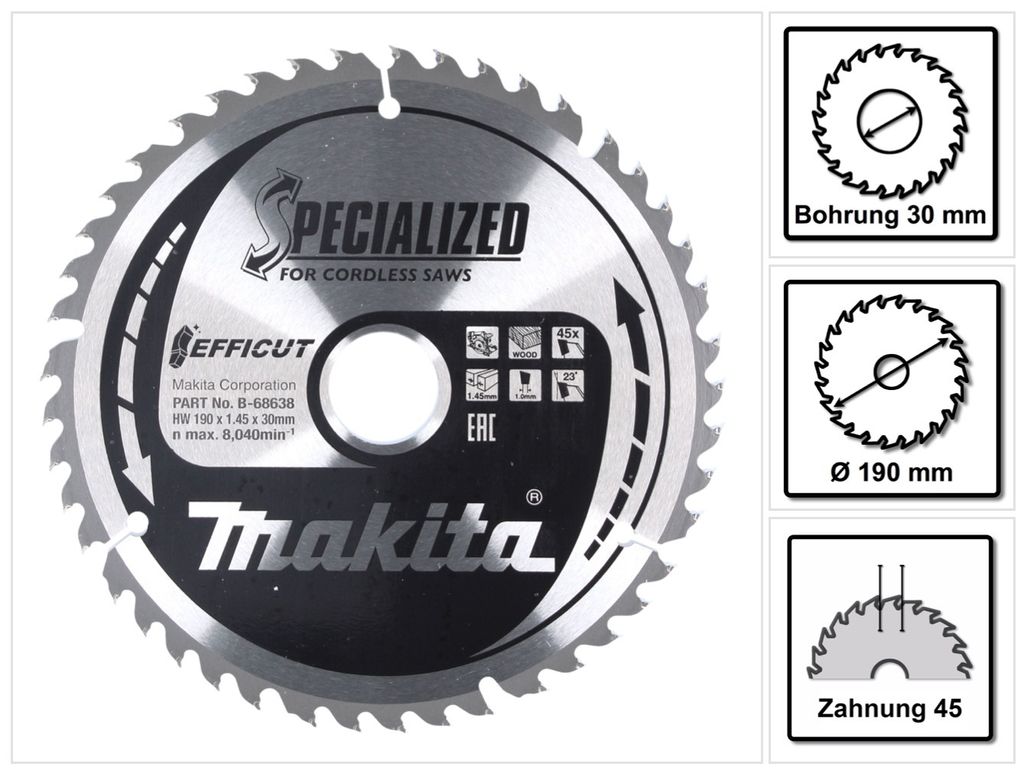 Makita EFFICUT Sägeblatt 190x30x45Z Produktbild 