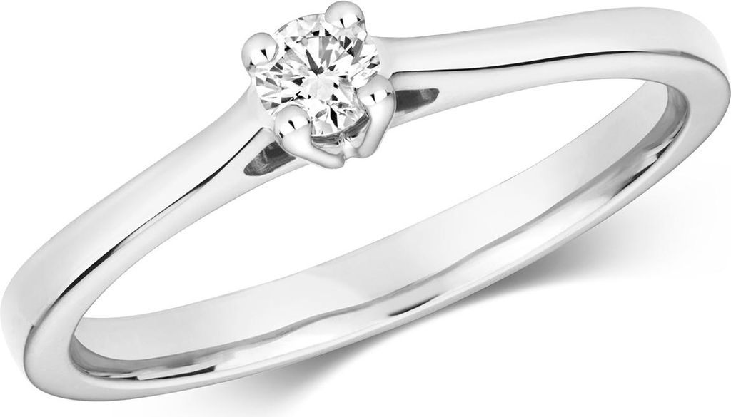 Funkelndes Feuer 9 Karat (375) Weißgold Damen - Diamant Solitärring Brillant-Schliff 0.10 Karat H - I1, 50 (15.9); TRS320509KWRSK