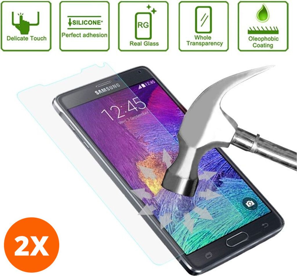 Mobigear 4.99 Samsung Galaxy Note 4 Panzerglas Gehärtetes Glas Displayschutz - Hüllenfreundlich (2er Pack)