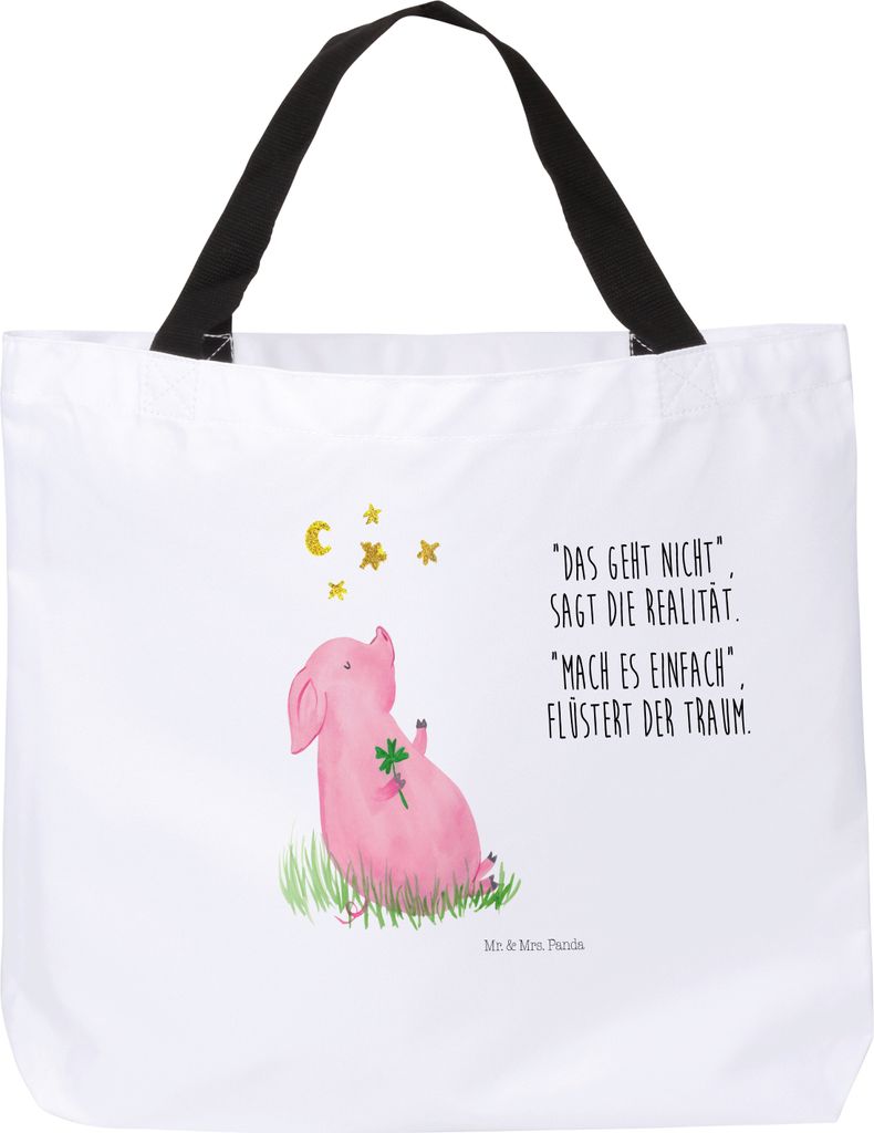 Mr. & Mrs. Panda Reisetasche Schwein Glück - Weiß - Geschenk, Motivation, Laptoptasche, Sterne, Lustige Sprüche, Träume, Tote Bag, Einkaufstasc...