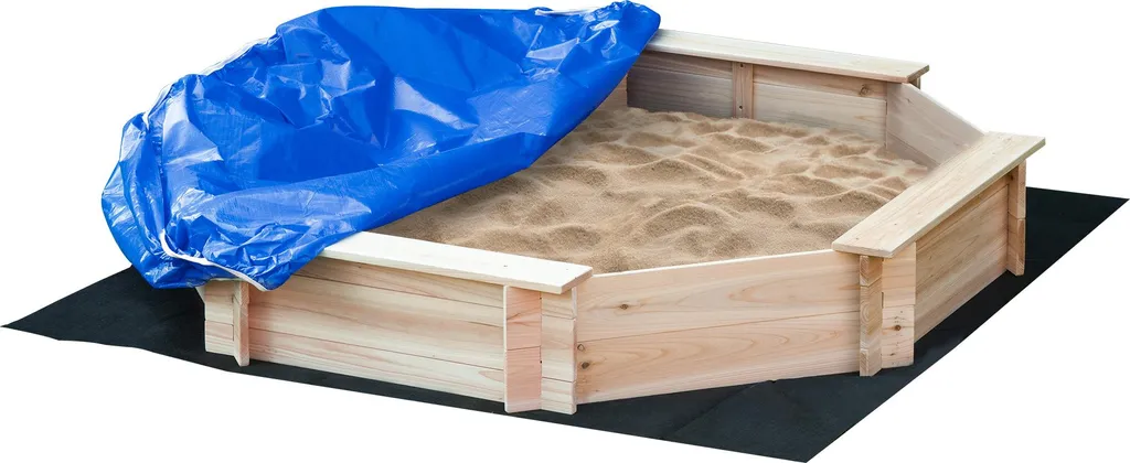 Outsunny Bac à Sable Octogonal en Bois Massif 140cm avec Bancs et Bâche