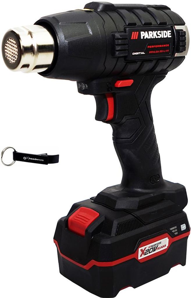 PARKSIDE PERFORMANCE 20V Akku Heißluftpistole PPHLGA 20 (inkl. 4Ah Akku) + HEADNMORE Schlüsselanhänger im HEADNMORE Bundle