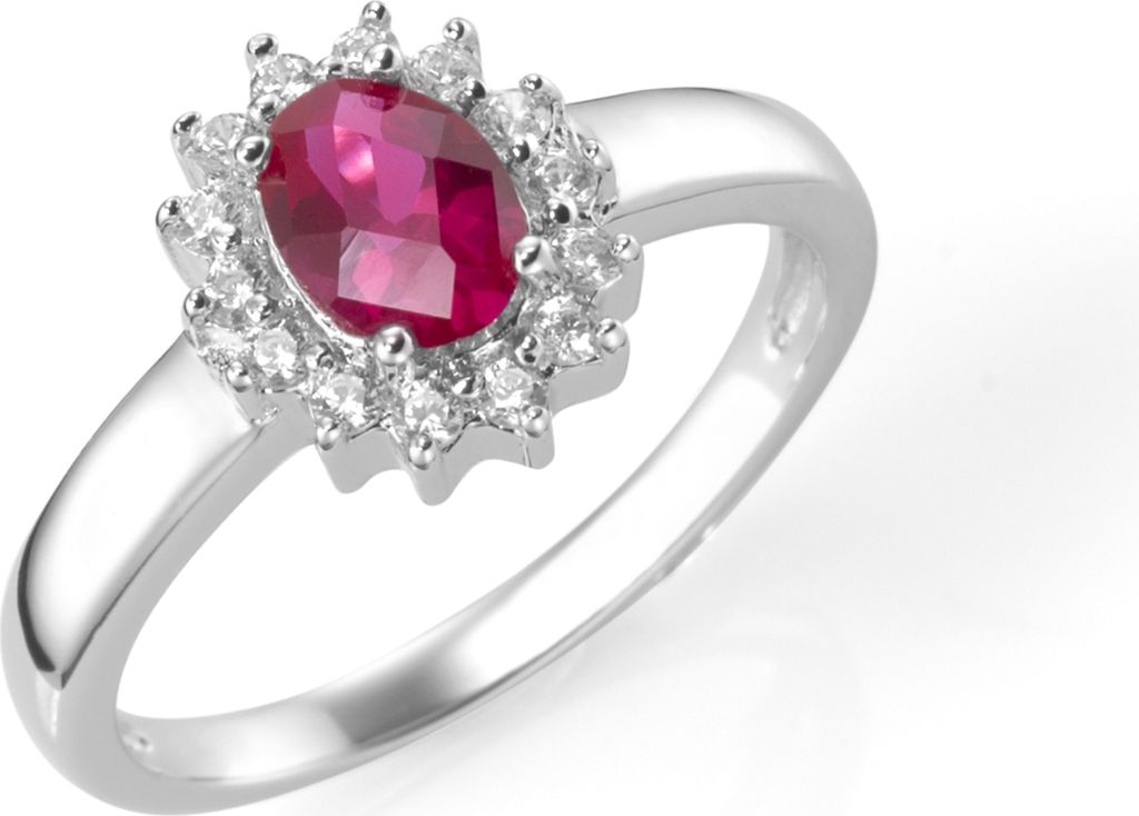 Ring Smart Jewel zauberhaft, farbiger Stein und weiße Zirkonia, Silber 925 Rot 52