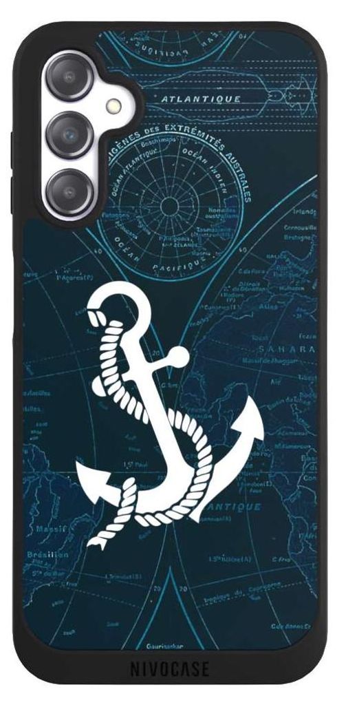 NIVOCASE Handyhülle für Samsung Galaxy A14 5G Hülle NIVOpure Case Schwarz Anker Landkarte Segeln