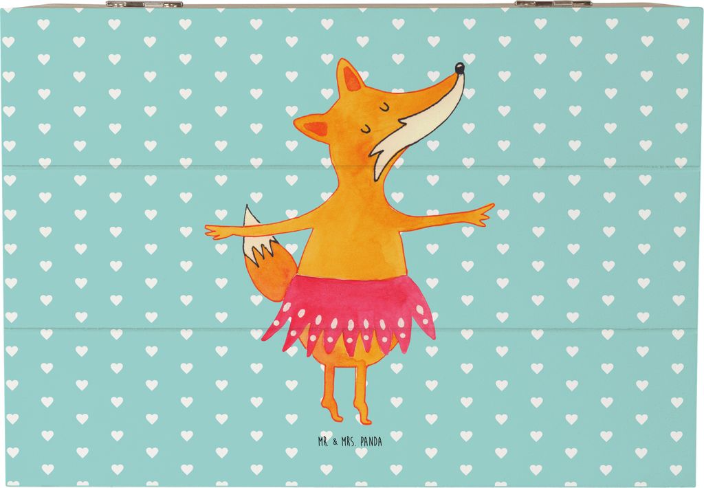 Mr. & Mrs. Panda Box Fuchs Ballerina 22 x 15 cm - Türkis Pastell - Geschenk, aus Holz, Holzkiste, Ballett, fotobox, geschenkkiste, Tanzen, Geschen...