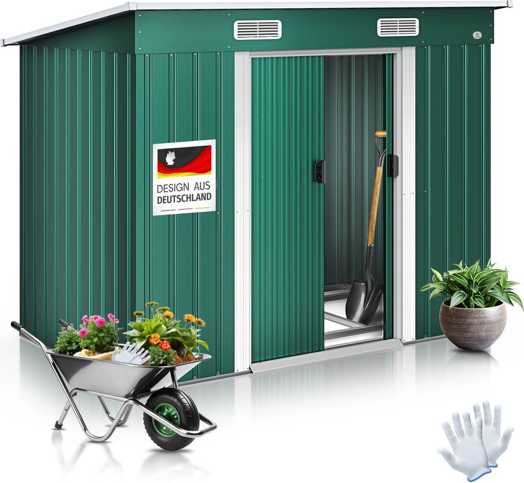 KESSER - Gerätehaus L Metall 4 m³ mit Fundament | 210x122x186 cm | 2x Schiebetür & Fundament | Geräteschuppen | Gartenhaus Schrank | Pultdach...