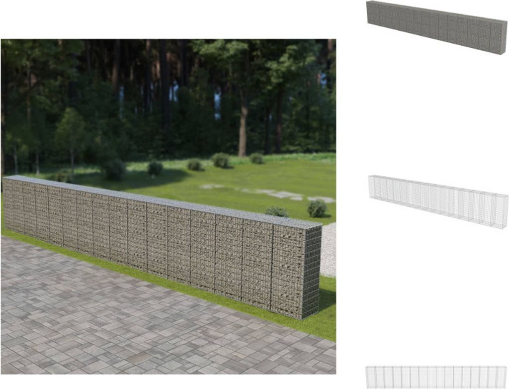 vidaXL Gabionenwand mit Abdeckung Verzinkter Stahl 900×50×150 cm - Zaunfelder