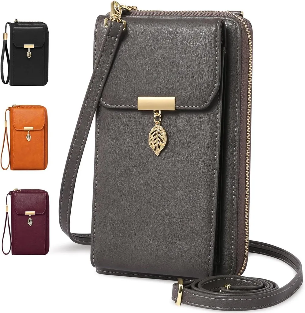 Sac téléphone cuir gris anti-vol RFID : protégez votre mobile 7,2"