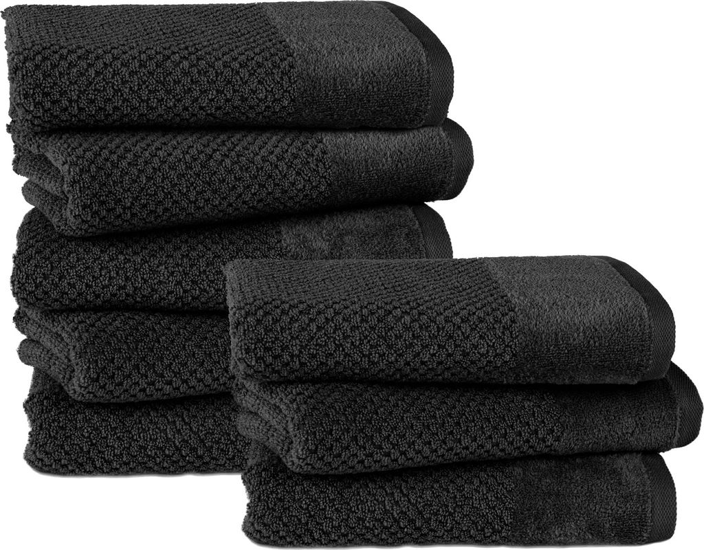 Pure Label 8-TLG Handtücher Set mit Aufhängeschlaufen aus Baumwolle, saugstark und weich | 8er Pack Handtücher 50x100 cm aus Baumwolle, Schwarz
