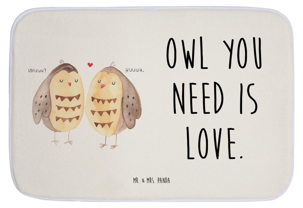 Mr. & Mrs. Panda Badematte Eulen Liebe - Weiß - Geschenk, Owl, Badteppich, badezimmer läufer, Badezimmerteppich, Paar, Eule, All You Need Is Love...