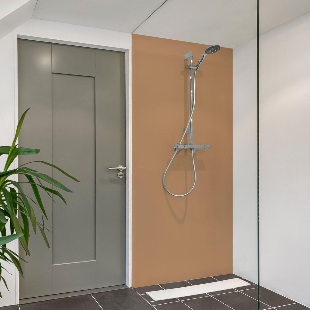 Duschrückwand mit Motiv selbstklebend - 0.61 mm Wandpaneel wasserfest Design braun Unifarben Badrückwand fugenlos Premium matt 100x210 cm