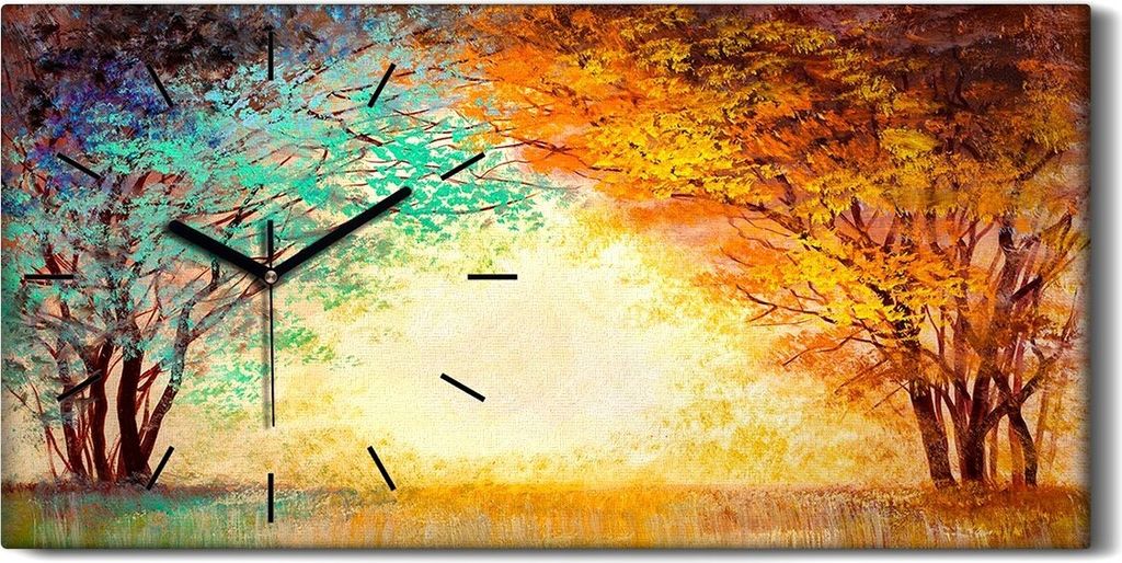 Wohnzimmer-Bild Leinwand Uhr Geräuschlos 60x30 Malerei Wald Bäume Blätter Kunst - schwarze Hände
