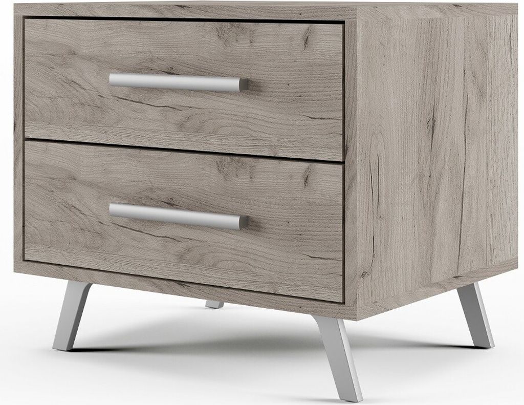 Furniture24 Nachttisch Bali Nachtschrank Nachtkästchen mit 2 Schubladen Wellington Eiche