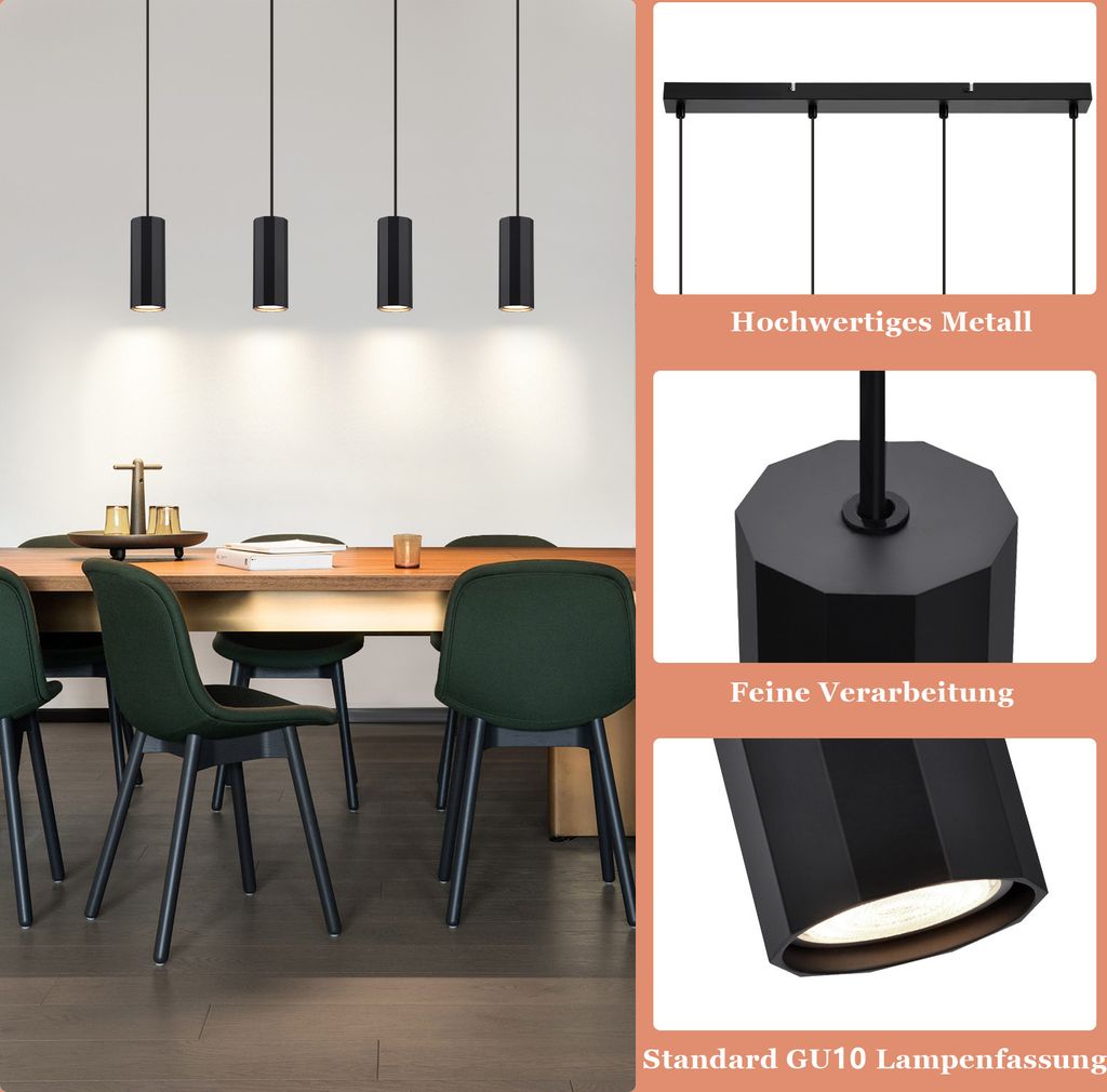 ZMH Pendelleuchte Schwarz Metall 4 Ecikg Flammig Hängelampe Pendellampe GU10 Modern Hängeleuchte für Wohnzimmer Esszimmer Küche Schlafzimmer ZMH Pendelleuchte Schwarz Metall 4 Ecikg Flammig Hängelampe Pendellampe GU10 Modern Hängeleuchte für Wohnzimmer Esszimmer Küche Schlafzimmer