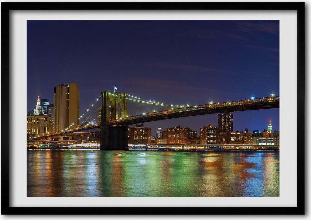 Bild - Bilderrahmen - 100 cm x 70 cm - MDF - Rahmen - Foto - Wandkunst Manhattan bei Nacht