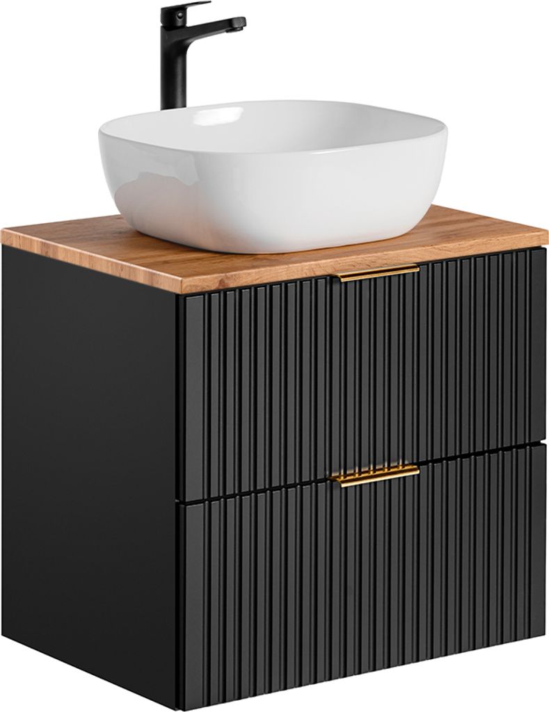 Waschtisch 60.6cm Adriel mit 2 Schubladen, Schwarz